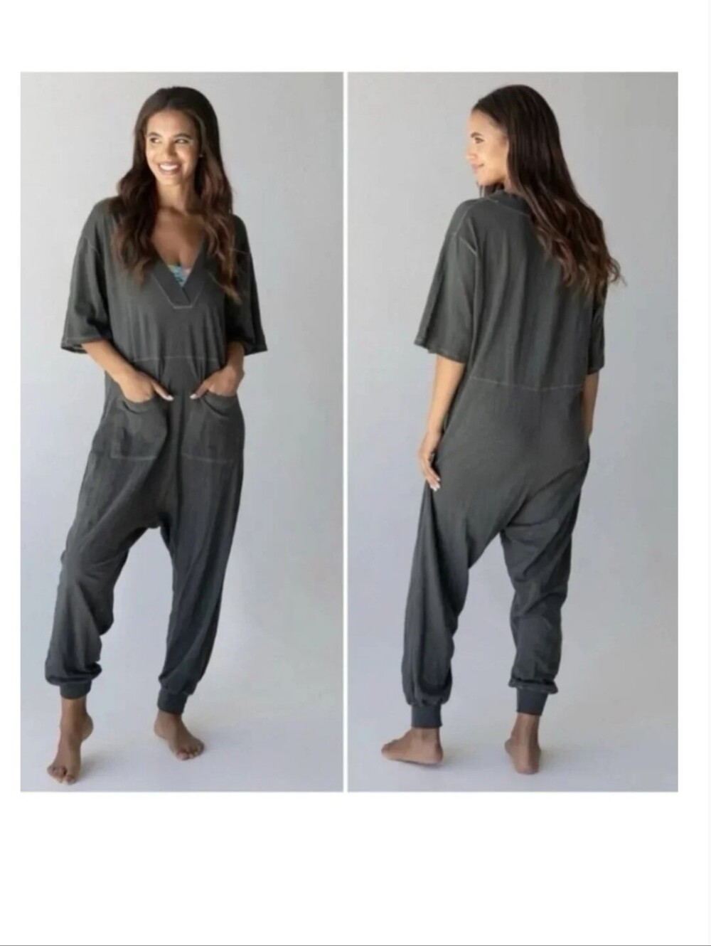 NATURAL LIFE Charcoal Gray Relaxed Jumpsuit Romper
